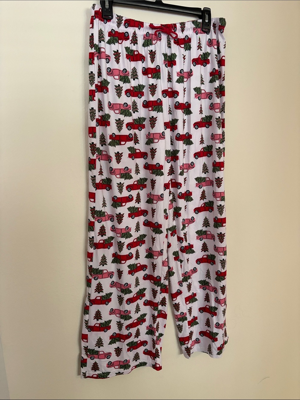 Holiday Truck Pajama Pants - White with Red & Pink Trucks